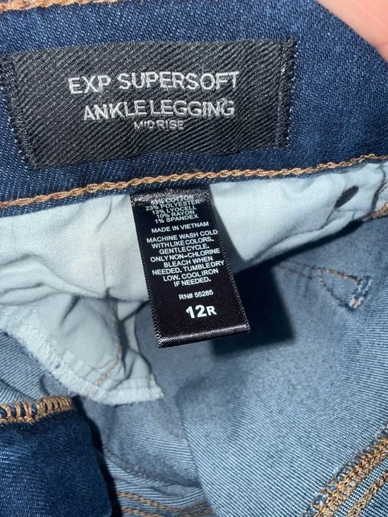 Express Dark Indigo Skinny Jeggings with Distressed Details and Ankle Zippers - Picture 3 of 8